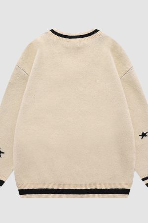 Style Core Aesthetics, New Style Trends V Neck Button Decor Star Pattern Sweater