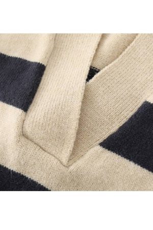 Style Core Aesthetics, New Style Trends V Neck Collared Striped Sweater