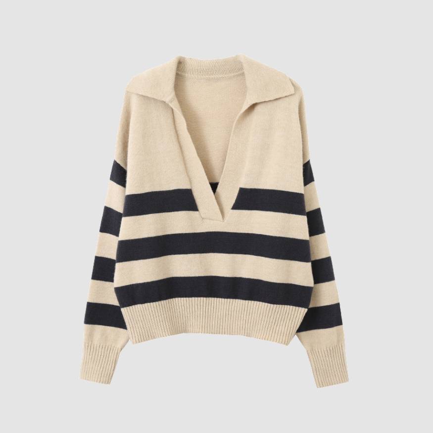 Style Core Aesthetics, New Style Trends V Neck Collared Striped Sweater
