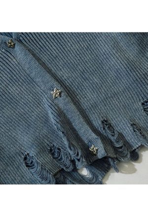 Style Core Aesthetics, New Style Trends V Neck Distressed Star Button Cropped Cardigan Sweater