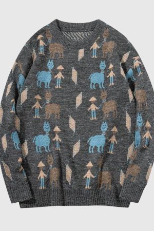 Style Core Aesthetics, New Style Trends Vintage Animal & Forest Knit Sweater