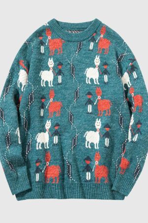 Style Core Aesthetics, New Style Trends Vintage Animal & Forest Knit Sweater