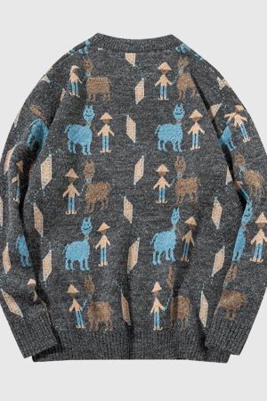 Style Core Aesthetics, New Style Trends Vintage Animal & Forest Knit Sweater