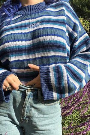 Style Core Aesthetics, New Style Trends Vintage Blue Stripe Sweater