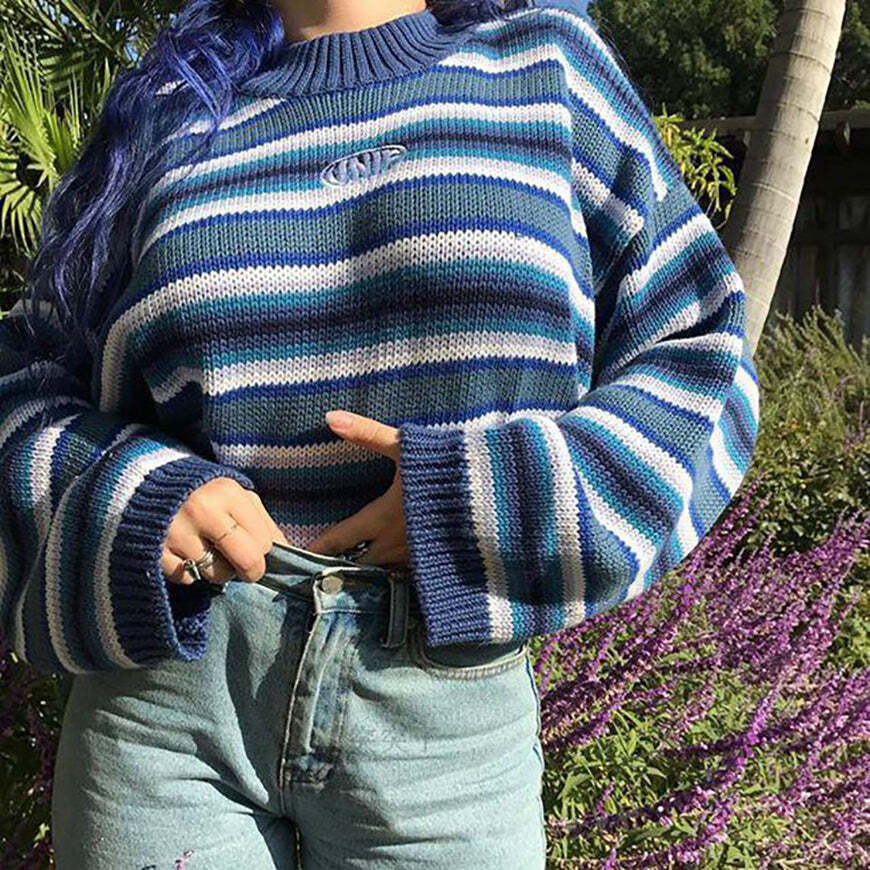 Style Core Aesthetics, New Style Trends Vintage Blue Stripe Sweater