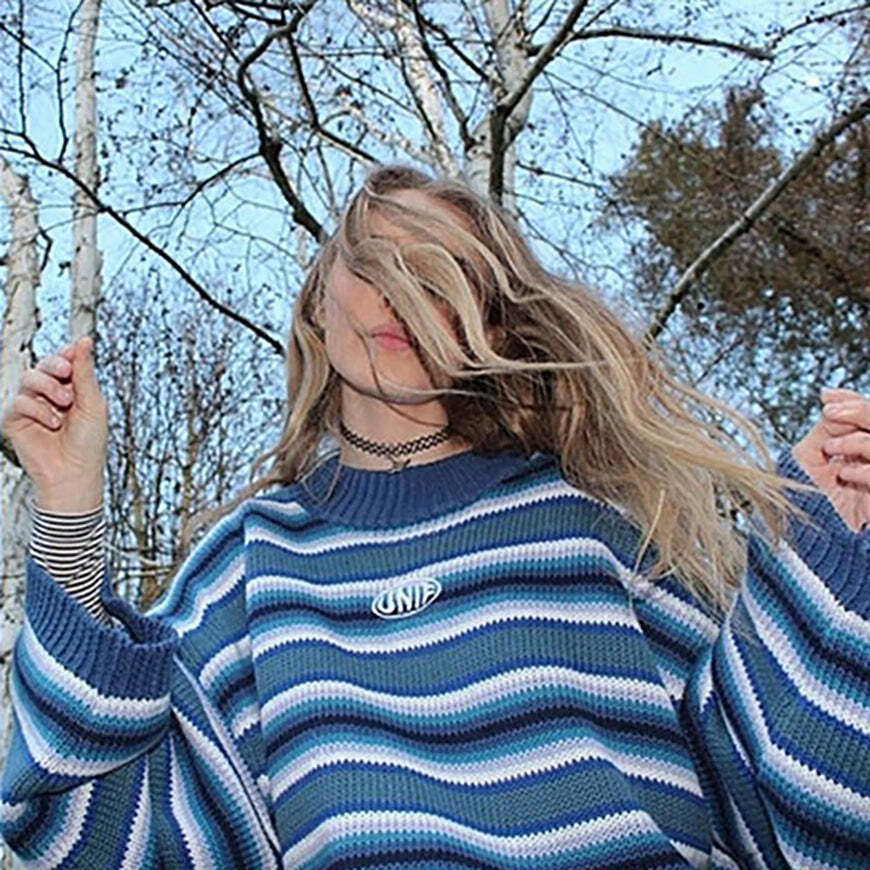 Style Core Aesthetics, New Style Trends Vintage Blue Stripe Sweater Style Core Aesthetics, New Style Trends Vintage Blue Stripe Sweater