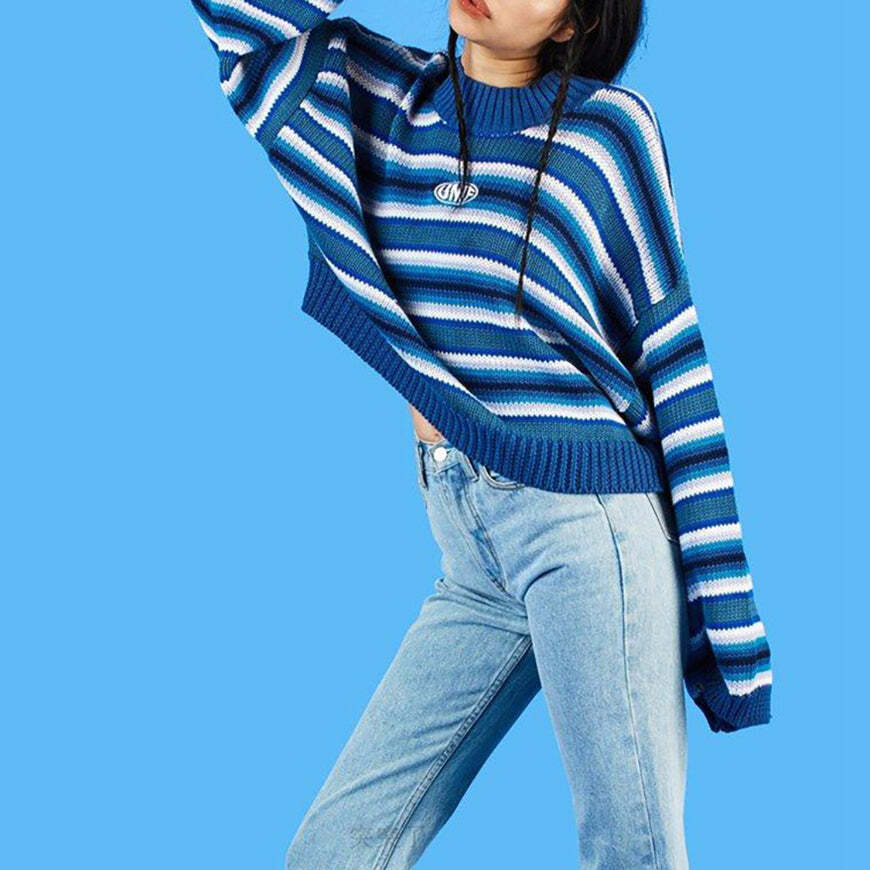 Style Core Aesthetics, New Style Trends Vintage Blue Stripe Sweater Style Core Aesthetics, New Style Trends Vintage Blue Stripe Sweater