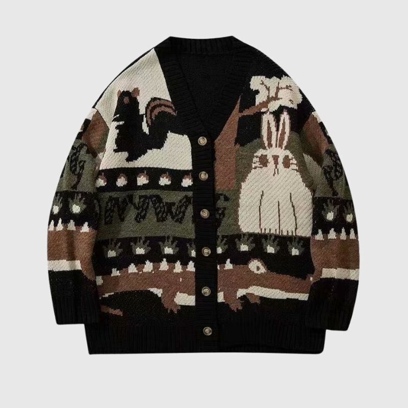 Style Core Aesthetics, New Style Trends Vintage Cartoon Jacquard Cardigan Style Core Aesthetics, New Style Trends Vintage Cartoon Jacquard Cardigan