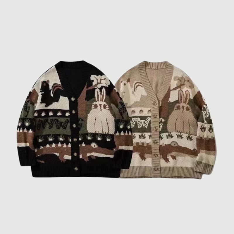 Style Core Aesthetics, New Style Trends Vintage Cartoon Jacquard Cardigan Style Core Aesthetics, New Style Trends Vintage Cartoon Jacquard Cardigan