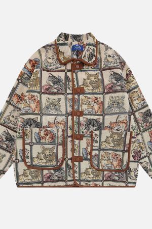Style Core Aesthetics, New Style Trends Vintage Cat Embroidered Bomber Jackets
