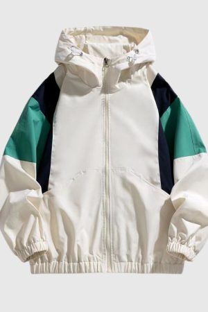 Style Core Aesthetics, New Style Trends Vintage Color-Block Hooded Work Jacket