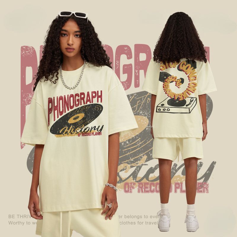 Style Core Aesthetics, New Style Trends Vintage Cotton Gramophone Tee Style Core Aesthetics, New Style Trends Vintage Cotton Gramophone Tee