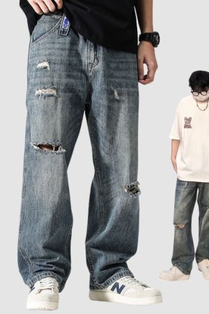 Style Core Aesthetics, New Style Trends Vintage Distressed Washed Ripped Jeans