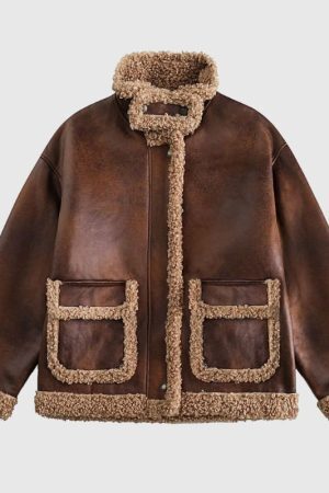Style Core Aesthetics, New Style Trends Vintage Faux Shearling PU Leather Motorcycle Coat