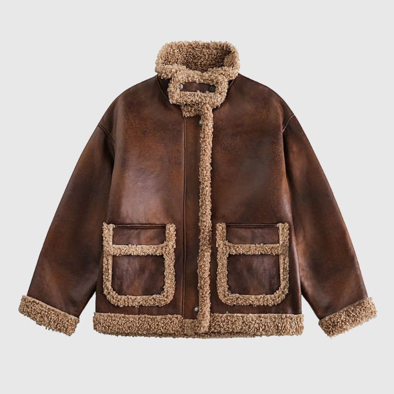 Style Core Aesthetics, New Style Trends Vintage Faux Shearling PU Leather Motorcycle Coat