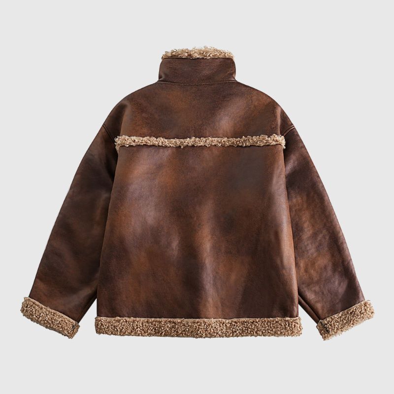 Style Core Aesthetics, New Style Trends Vintage Faux Shearling PU Leather Motorcycle Coat Style Core Aesthetics, New Style Trends Vintage Faux Shearling PU Leather Motorcycle Coat
