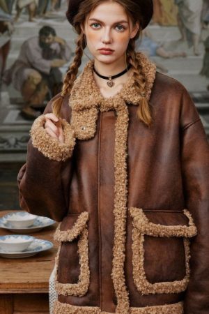 Style Core Aesthetics, New Style Trends Vintage Faux Shearling PU Leather Motorcycle Coat