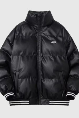 Style Core Aesthetics, New Style Trends Vintage Inspired PU Leather Padded Jacket