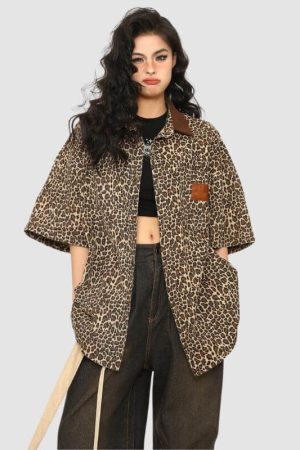 Style Core Aesthetics, New Style Trends Vintage Leopard Cotton Shirts