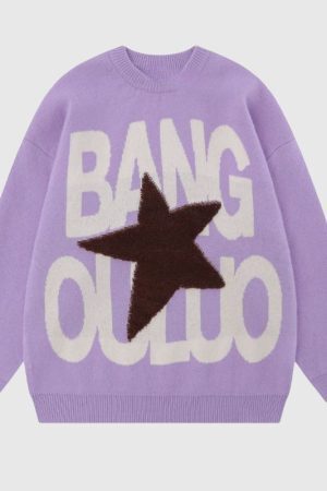 Style Core Aesthetics, New Style Trends Vintage Letter Embossed Thick Knit Sweater