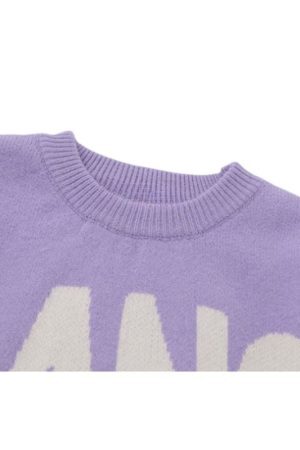 Style Core Aesthetics, New Style Trends Vintage Letter Embossed Thick Knit Sweater