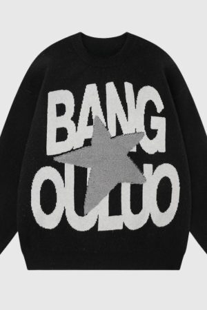 Style Core Aesthetics, New Style Trends Vintage Letter Embossed Thick Knit Sweater