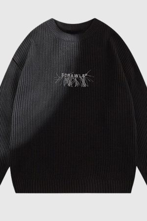 Style Core Aesthetics, New Style Trends Vintage Letter Embroidered Design Pullover