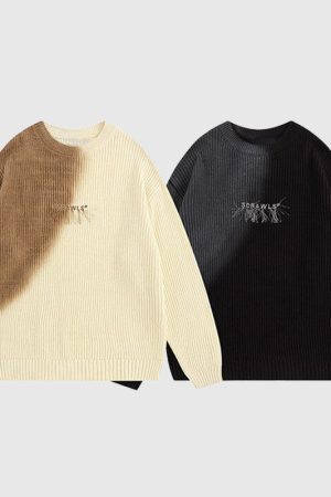 Style Core Aesthetics, New Style Trends Vintage Letter Embroidered Design Pullover