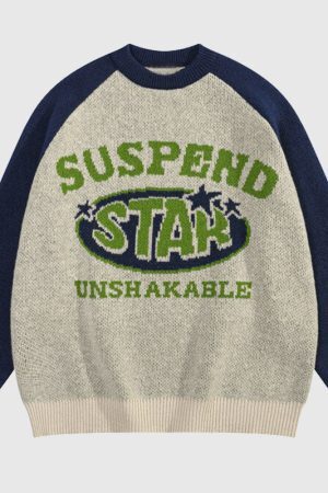 Style Core Aesthetics, New Style Trends Vintage Letter Patchwork Pullover