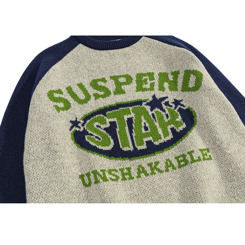 Style Core Aesthetics, New Style Trends Vintage Letter Patchwork Pullover Style Core Aesthetics, New Style Trends Vintage Letter Patchwork Pullover