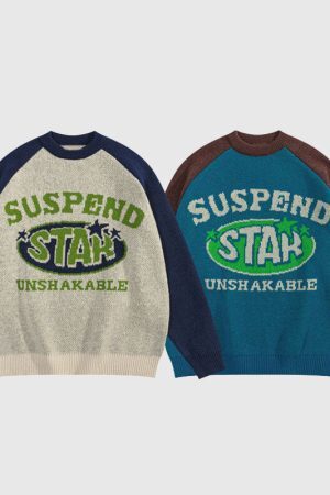 Style Core Aesthetics, New Style Trends Vintage Letter Patchwork Pullover