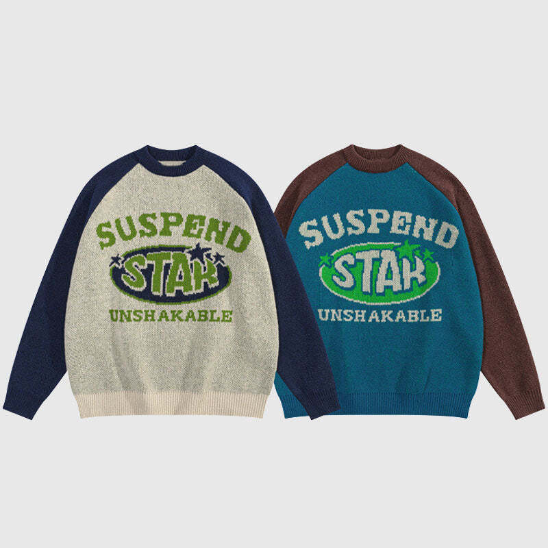 Style Core Aesthetics, New Style Trends Vintage Letter Patchwork Pullover Style Core Aesthetics, New Style Trends Vintage Letter Patchwork Pullover