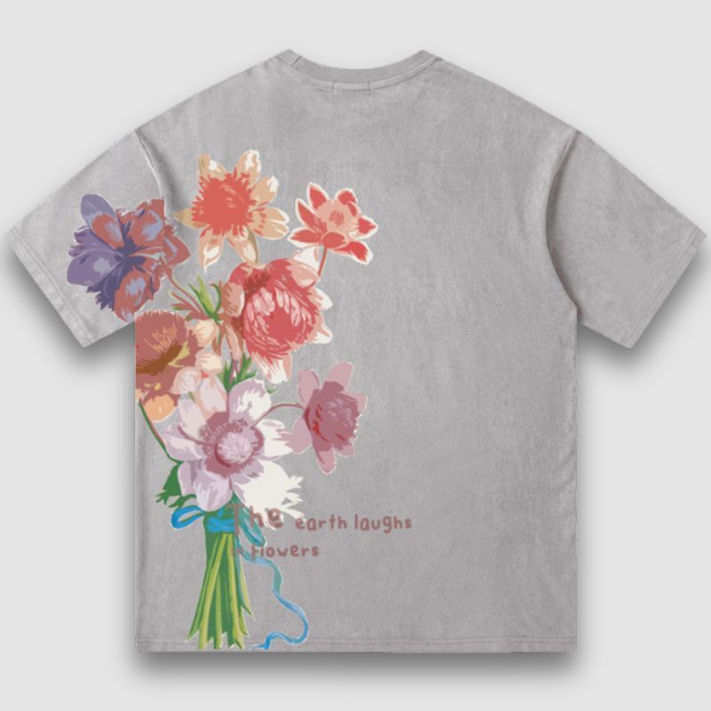 Style Core Aesthetics, New Style Trends Vintage Lettered Floral Printed Suede Tee