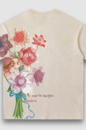 Style Core Aesthetics, New Style Trends Vintage Lettered Floral Printed Suede Tee