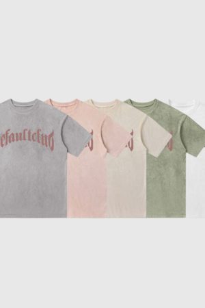 Style Core Aesthetics, New Style Trends Vintage Lettered Floral Printed Suede Tee