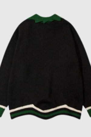 Style Core Aesthetics, New Style Trends Vintage Lettered Loose Lapel Sweater