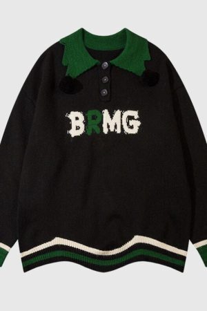 Style Core Aesthetics, New Style Trends Vintage Lettered Loose Lapel Sweater