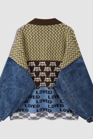 Style Core Aesthetics, New Style Trends Vintage Patchwork Denim Cardigan Sweater