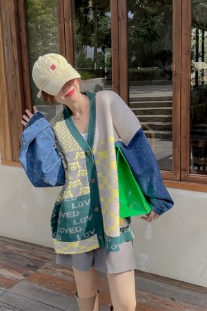 Style Core Aesthetics, New Style Trends Vintage Patchwork Denim Cardigan Sweater