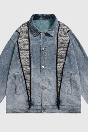 Style Core Aesthetics, New Style Trends Vintage Patchwork Denim Contrast Jacket