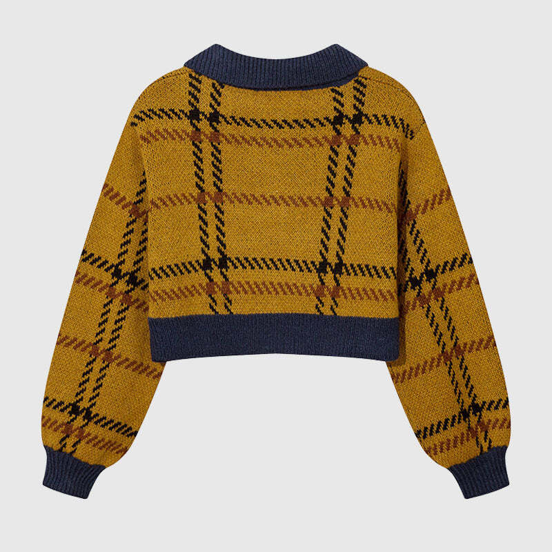 Style Core Aesthetics, New Style Trends Vintage Plaid Knit Crop Top Style Core Aesthetics, New Style Trends Vintage Plaid Knit Crop Top