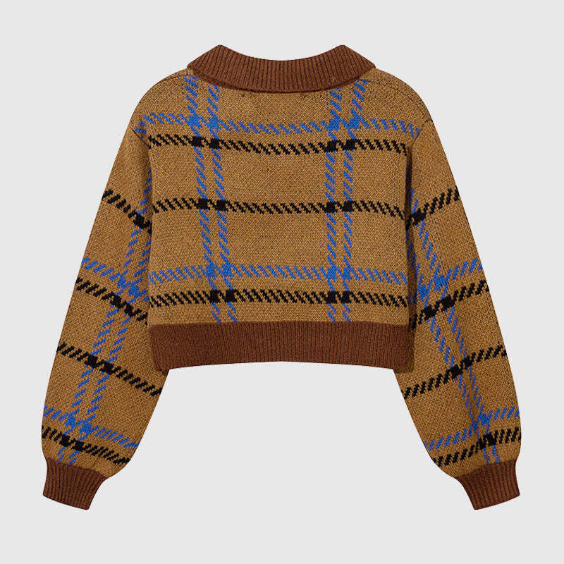 Style Core Aesthetics, New Style Trends Vintage Plaid Knit Crop Top Style Core Aesthetics, New Style Trends Vintage Plaid Knit Crop Top