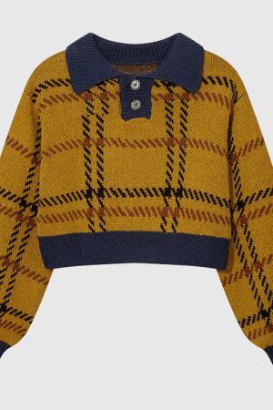 Style Core Aesthetics, New Style Trends Vintage Plaid Knit Crop Top