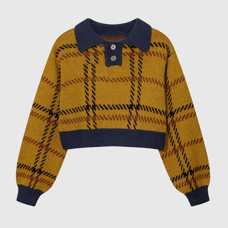 Style Core Aesthetics, New Style Trends Vintage Plaid Knit Crop Top Style Core Aesthetics, New Style Trends Vintage Plaid Knit Crop Top