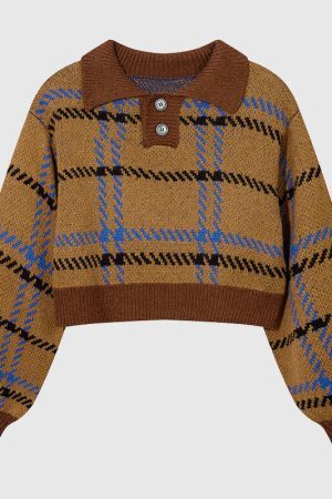 Style Core Aesthetics, New Style Trends Vintage Plaid Knit Crop Top