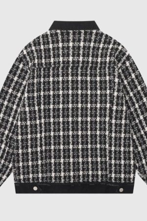 Style Core Aesthetics, New Style Trends Vintage Plaid Patchwork Edged Jacket