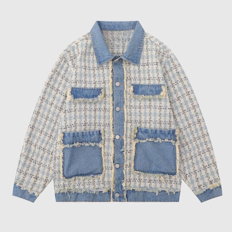 Style Core Aesthetics, New Style Trends Vintage Plaid Patchwork Edged Jacket