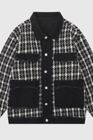 Style Core Aesthetics, New Style Trends Vintage Plaid Patchwork Edged Jacket