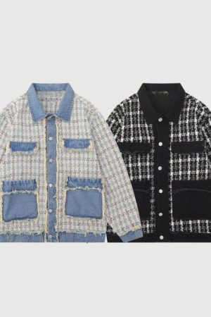 Style Core Aesthetics, New Style Trends Vintage Plaid Patchwork Edged Jacket