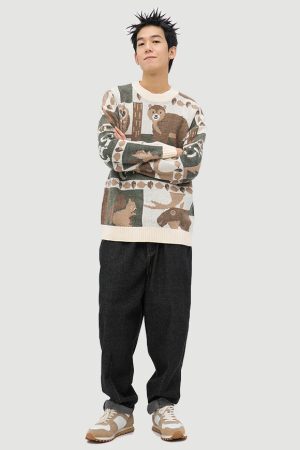 Style Core Aesthetics, New Style Trends Vintage Print Knitted Sweater